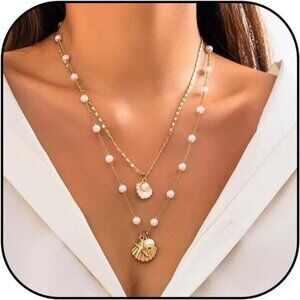 🐚 Necklace for Women Trendy Layered Starfish Necklace White Seashell